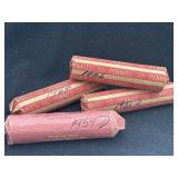 4 rolls of wheat Pennies marked 1944, 1946, 1957