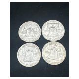 Group of 4 Ben Franklin silver half dollars