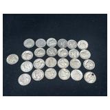 Group of 25 silver Mercury dimes