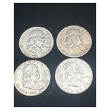Group of 4 Ben Franklin silver half dollars