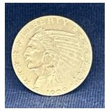 1909 D 5 dollar half eagle gold coin