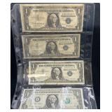 Group of 3 1 dollar silver certificates and a