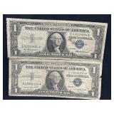 Pair of 1957 $1 silver certificates