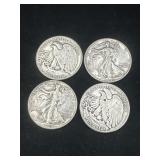 Group of 4 Walking Liberty silver half dollars