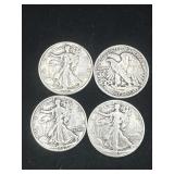 Group of 4 Walking Liberty silver half dollars