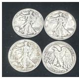 Group of 4 Walking Liberty silver half dollars