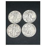Group of 4 Walking Liberty silver half dollars