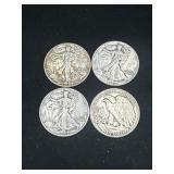 Group of 4 Walking Liberty silver half dollars