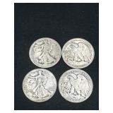 Group of 4 Walking Liberty silver half dollars