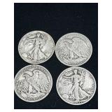 Group of 4 Walking Liberty silver half dollars