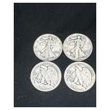 Group of 4 Walking Liberty silver half dollars