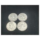 Group of 4 Ben Franklin silver half dollars