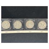 Group of 4 Walking Liberty silver half dollars