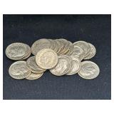 Group of 21 1964 D silver Roosevelt dimes