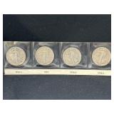 Group of 4 Walking Liberty silver half dollars