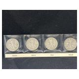 Group of 4 Walking Liberty silver half dollars