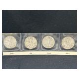 Group of 4 Walking Liberty silver half dollars
