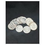 Group of 14 1957 D Roosevelt silver dimes