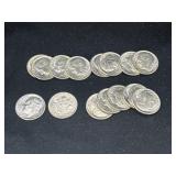 Group of 15 1955 Roosevelt silver dimes