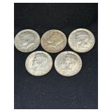 Group of 5 40 % silver 1966 Kennedy half dollars