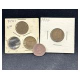 Group of 4 Indian head pennies