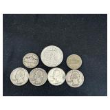 Group of 4 silver quarters, 2 silver nickels and