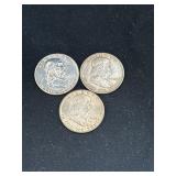 Group of 3 silver Franklin half dollars