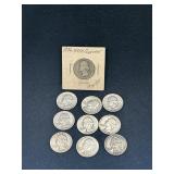 Group of 10 silver Washington quarters