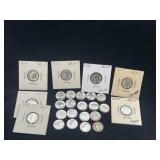 Group of 23 Silver Roosevelt dimes and 2 Mercury