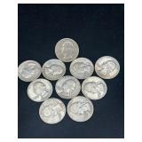 Group of 10 silver Washington quarters