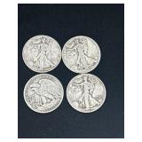 Group of 4 Walking Liberty silver half dollars