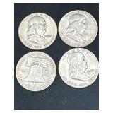 Group of 4 Ben Franklin silver half dollars