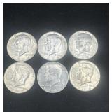 Group of 6 1966 40% silver Kennedy half dollars