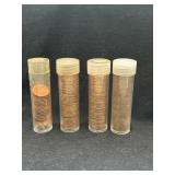 3 full and 1 partial rolls of wheat cents. Short