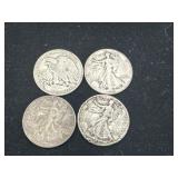 Group of 4 Walking Liberty silver half dollars