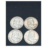 Group of 4 Ben Franklin silver half dollars