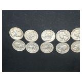 Group of 10 silver quarters