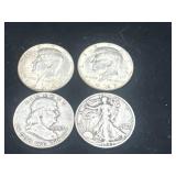 1964 and 1967 Kennedy silver half dollars along