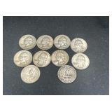 Group of 10 silver Washington quarters