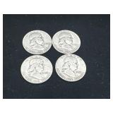 Group of 4 Ben Franklin silver half dollars