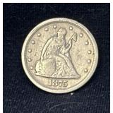 1875 S Seated silver 20 cent piece