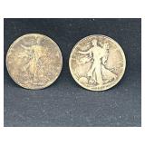Pair of 1918 S Walking Liberty silver half