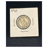 1914 Switzerland Helvetia coin 1 Franc