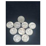 Group of 10 Washington silver quarters