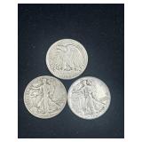 Group of 3 Walking Liberty silver half dollars