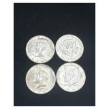 4 1964 Kennedy silver half dollars