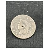 1828 Matron Head large cent with hole in middle