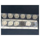 Group of 10 silver Washington quarters