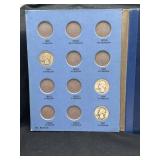 14 silver Washington quarters in album