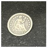 1854 O Seated silver half dime